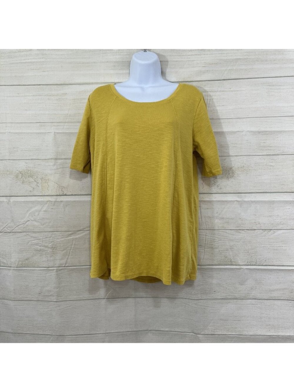 J.Jill  Yellow Pima Cotton Elbow Sleeve Scoop Neck Tunic Top
